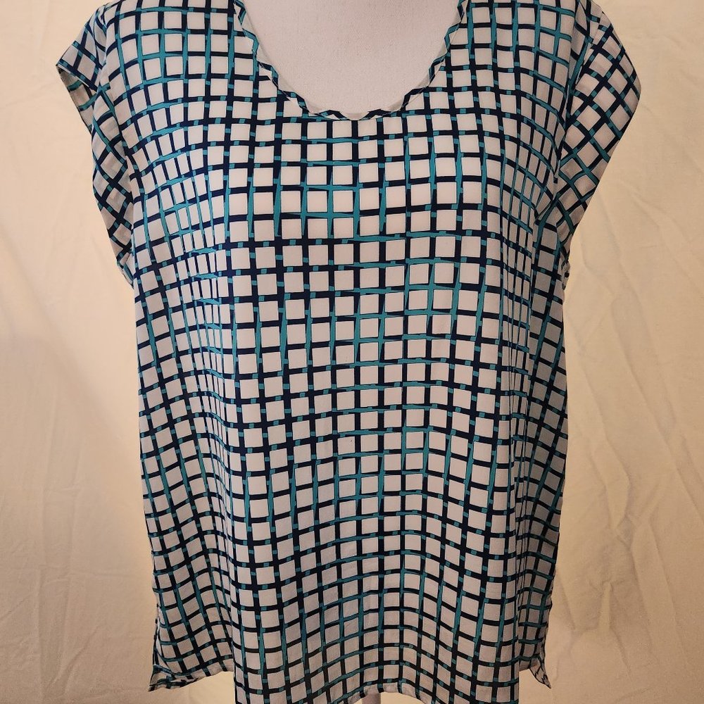 The Limited navy, teal & white check pattern top, size XL